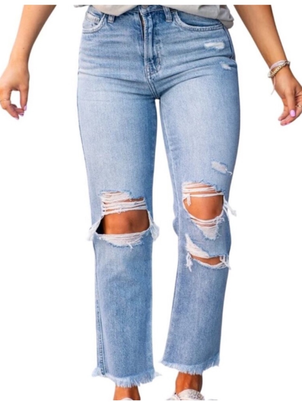 FLYING MONKEY Mid-Rise Straight Leg
Medium Light Wash Raw Hem Jeans | Size 26